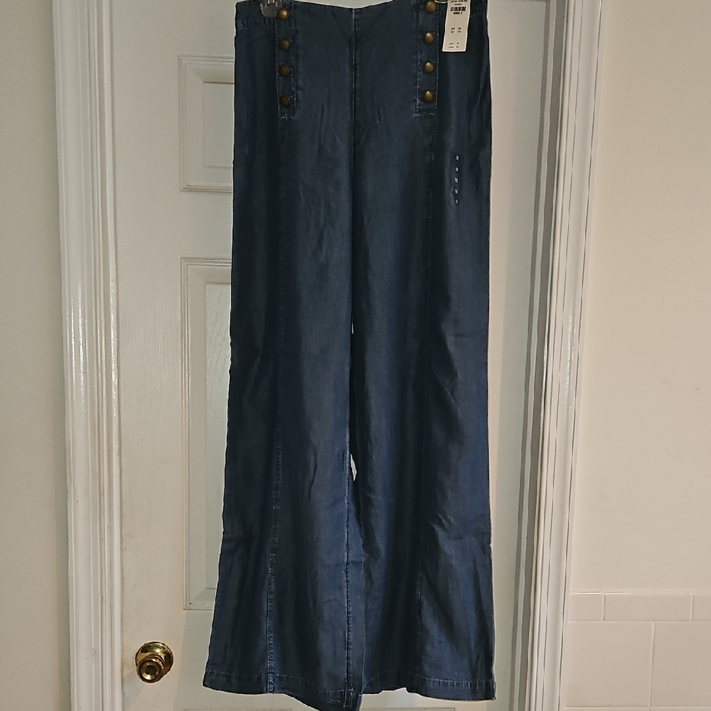 Abercrombie & Fitch Wide-Leg Denim Pants with Button Detail & Side Zip